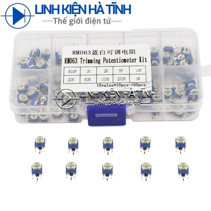 Hộp 100 cái chiết áp tam giác từ 501 dến 105 gồm 10 loại mỗi loại 10 cái