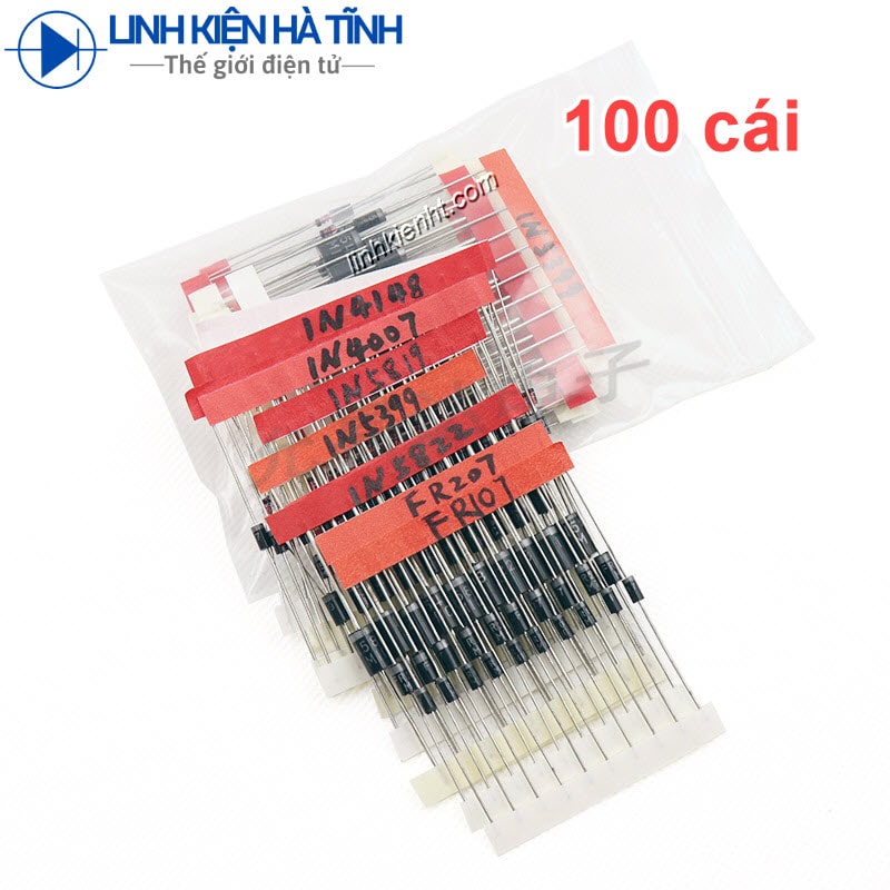 gói đi ốt thông dụng 8 loại tổng 100 cái 1N4148 1N4007 FR107 FR207 1N5819 1N5399 1N5408 1N5822 