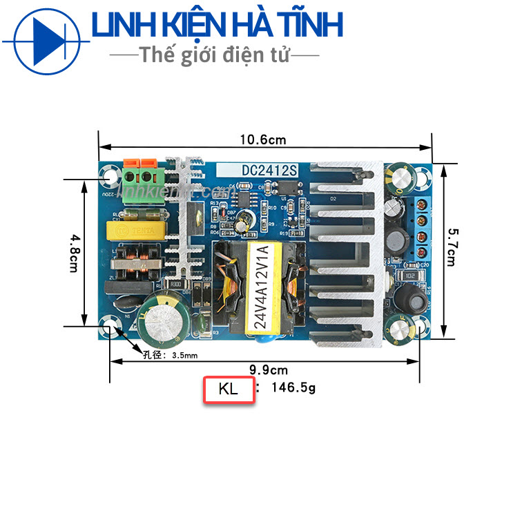 Nguồn mạch công suất audio đầu ra 24V 4A và 12V 1A